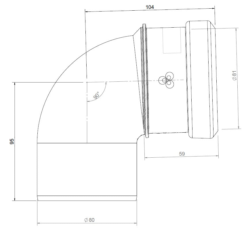 Burgerhout Safe-PP rookgas bocht 80mm 90° kopen? | Maat tekening | CVketel.nl