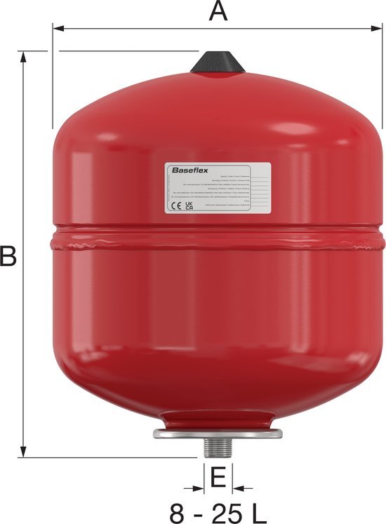 Lijntekening Expansievat Baseflex 18/0,5 3BAR Rood Flamco | CVketel.nl