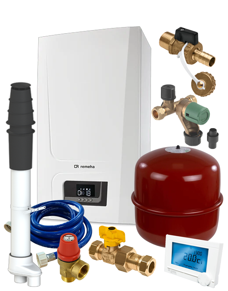 Remeha Tzerra Ace-Matic 28c met Aansluitpakket Renovatie met Dakdoorvoer 80-80 en met Reha iSense modulerende klokthermostaat zonder gateway S10167 | CVketel.nl