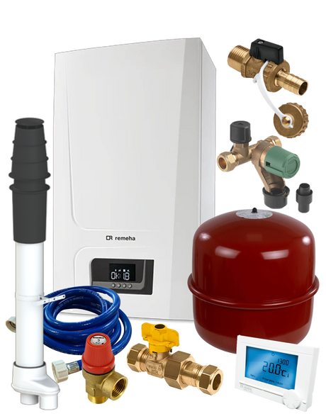Remeha Tzerra Ace-Matic 28c met Aansluitpakket Renovatie met Dakdoorvoer 80-80 en met Reha iSense modulerende klokthermostaat zonder gateway S10167 | CVketel.nl