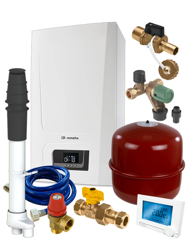 Remeha Tzerra Ace-Matic 28c met Aansluitpakket Renovatie met Dakdoorvoer 80-80 en met Reha iSense modulerende klokthermostaat zonder gateway S10167 | CVketel.nl